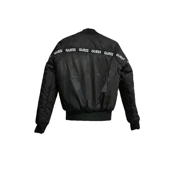 GUESS Black Bomber Jacket with Logo Tape - Picture 2 of 13